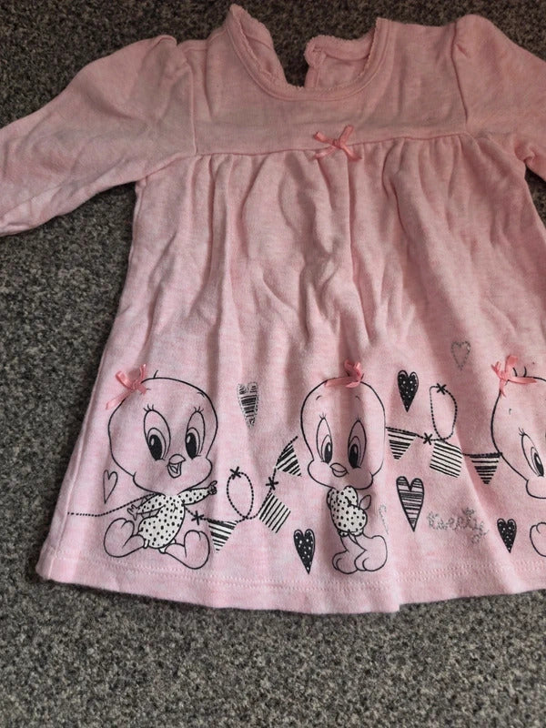 George Baby Girls Pink Tweety Bird Long-Sleeved Dress 3-6M