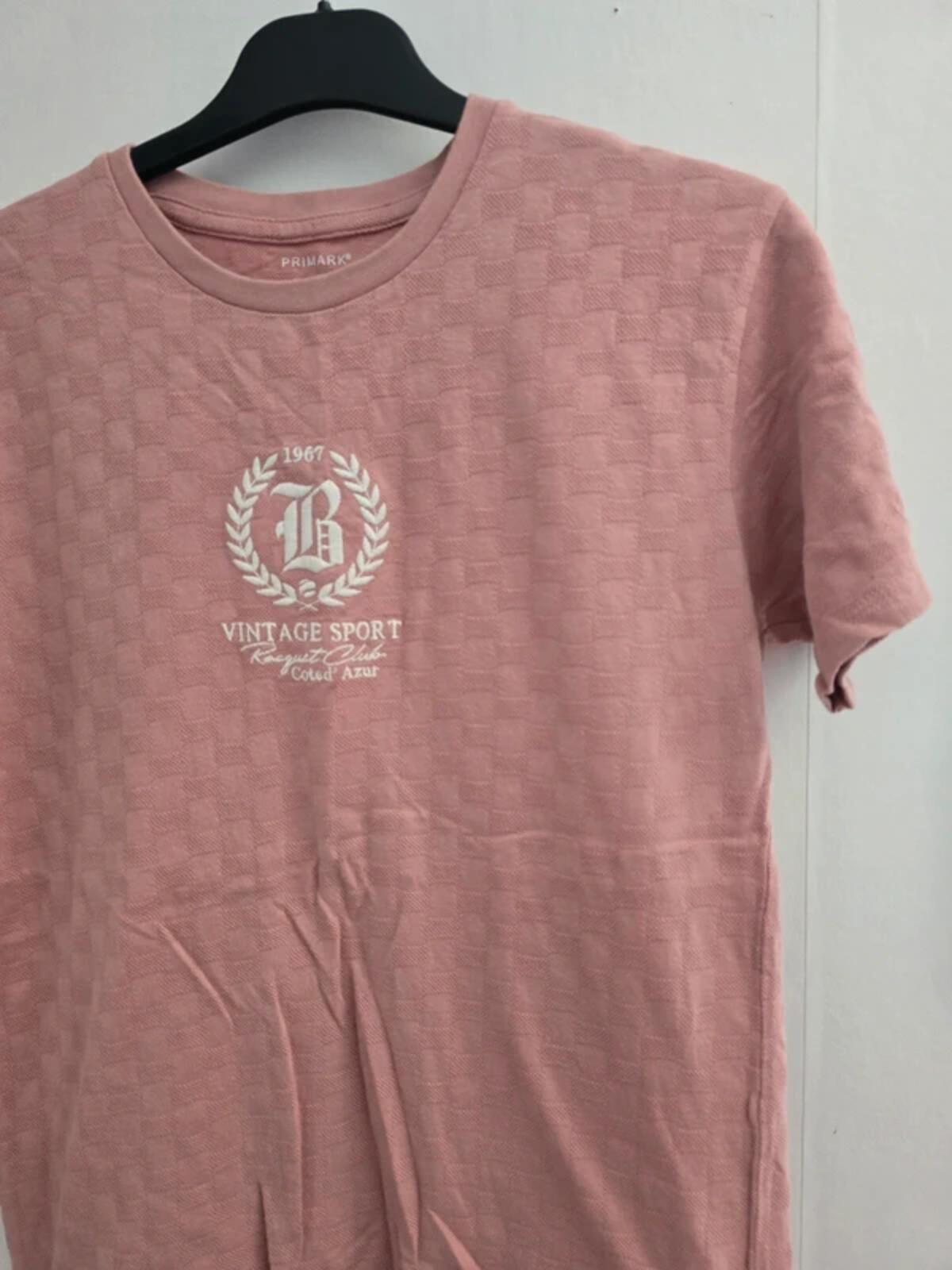 Primark Boys Pale Pink Embossed Checkerboard Vintage Sport T-Shirt Age 11-12 Years