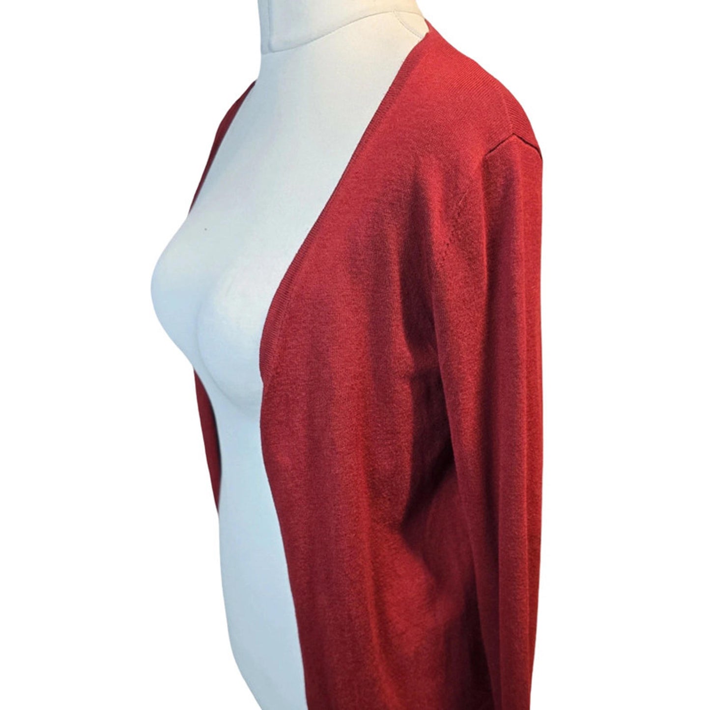 Kaffe Red Open Front Cardigan S Size 10/12 Mid Length Layering Work Causal
