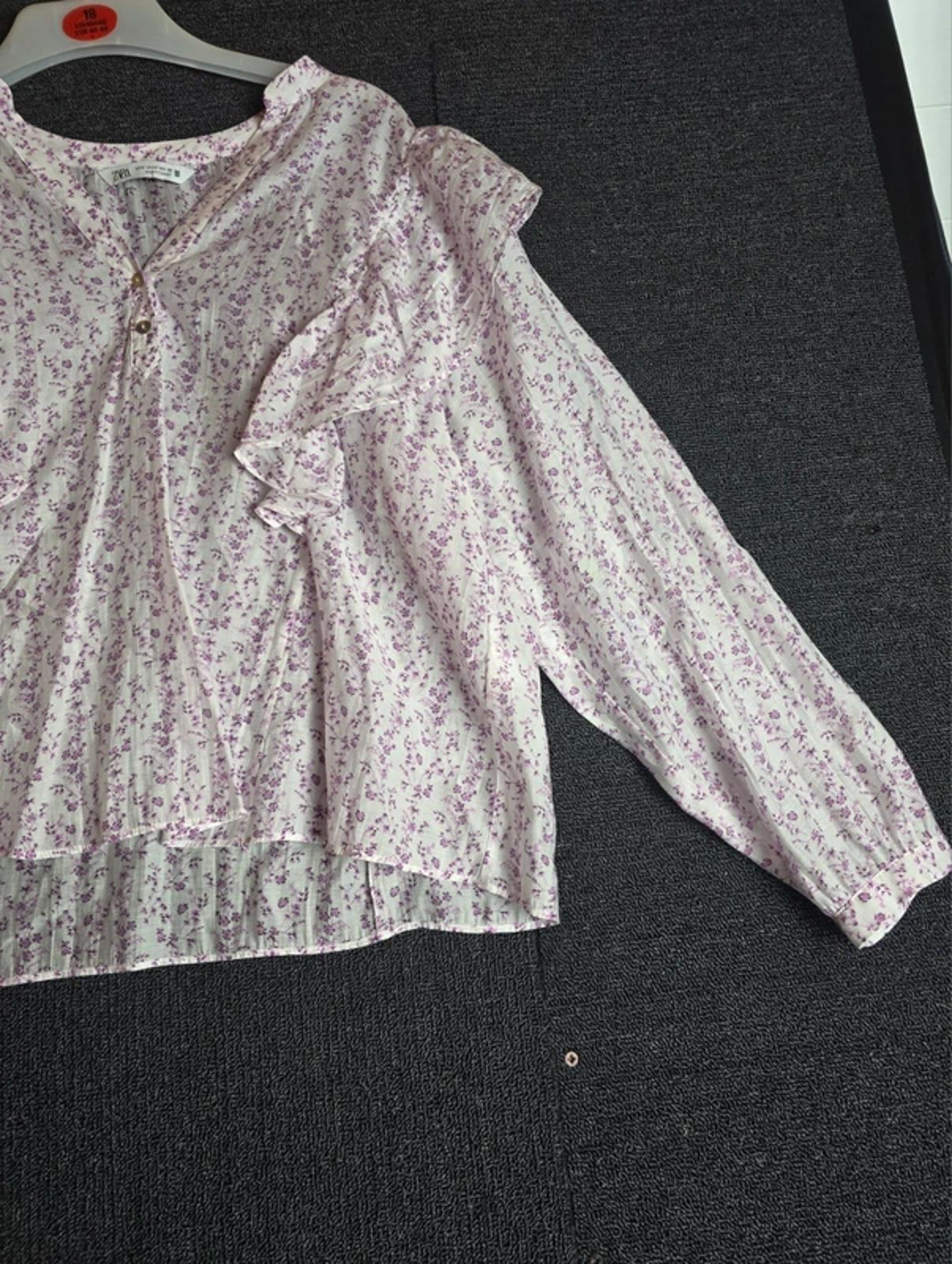 Zara Floral Frill Blouse Pink/Purple M Size 10/12 Relaxed Oversized Fit