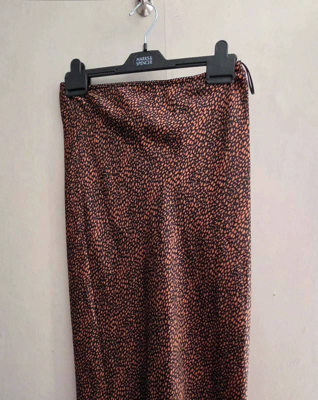 Topshop Brown & Black Animal Print Silky Midi Slip Skirt Size 10