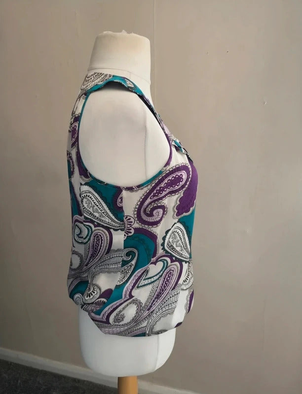 Wallis NWT Sleeveless Blouse Top Med Size 10-12 Green Purple White  Embellished