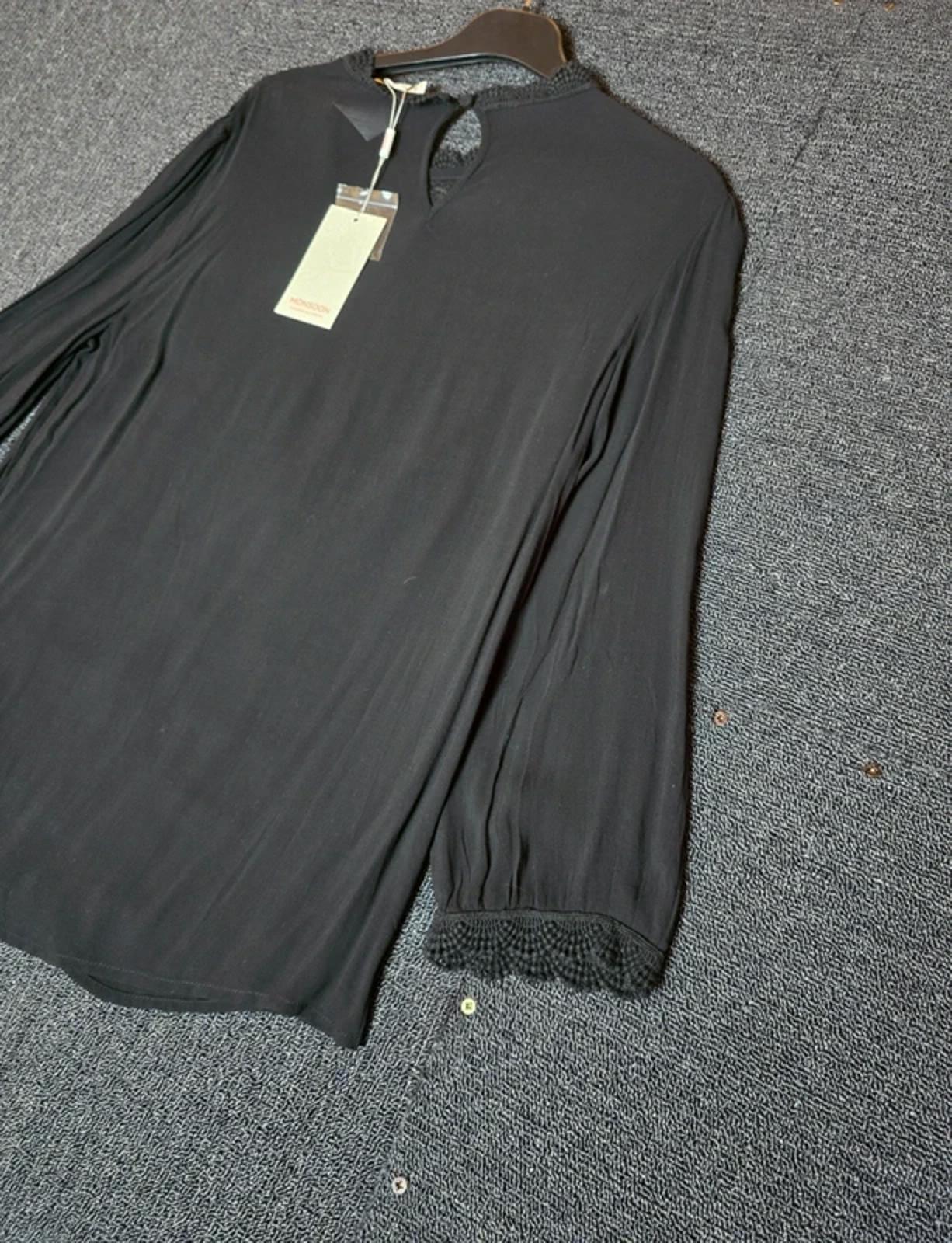 Monsoon Blouse Black Size 12 Lace 3/4 Sleeves New Work Formal