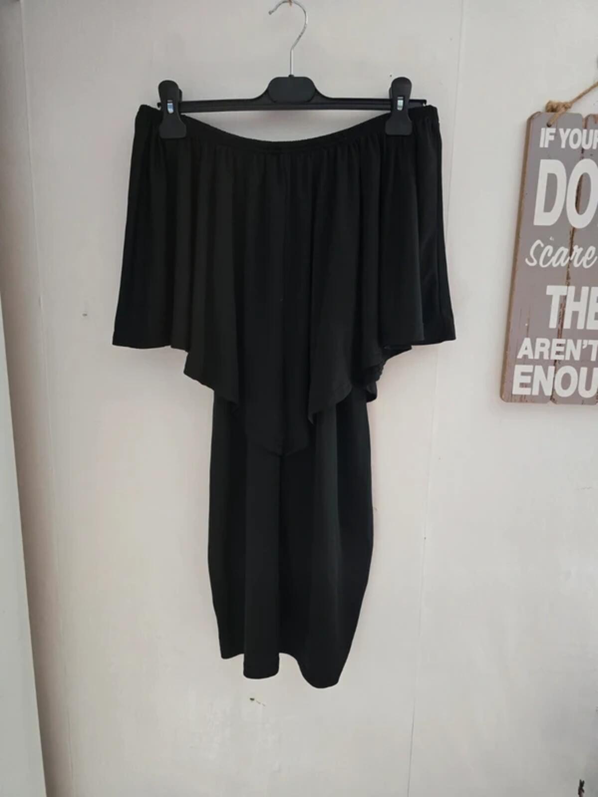 Black Off-The-Shoulder Frilly Bodycon Mini Dress XL Size 12-14