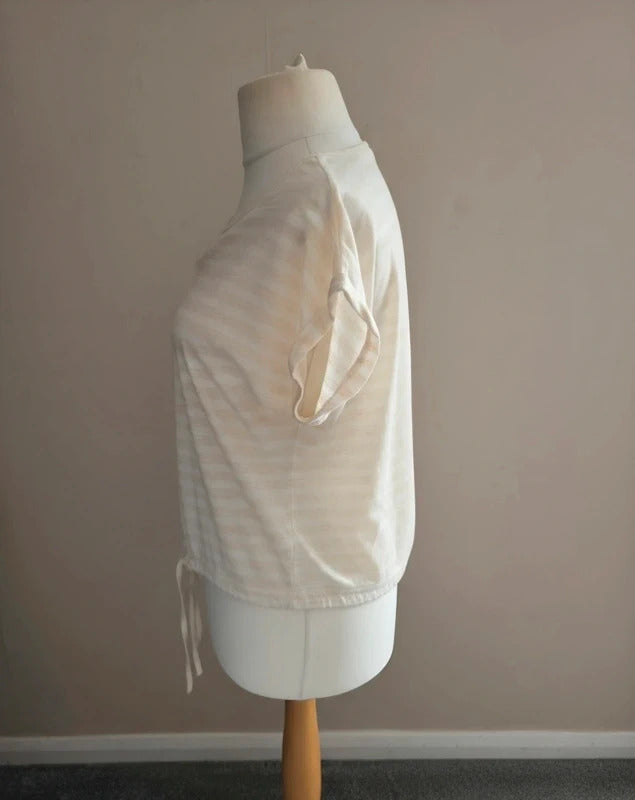 Pep & Co White & Beige Striped Short Sleeved Tie-Waist T-Shirt Size 8