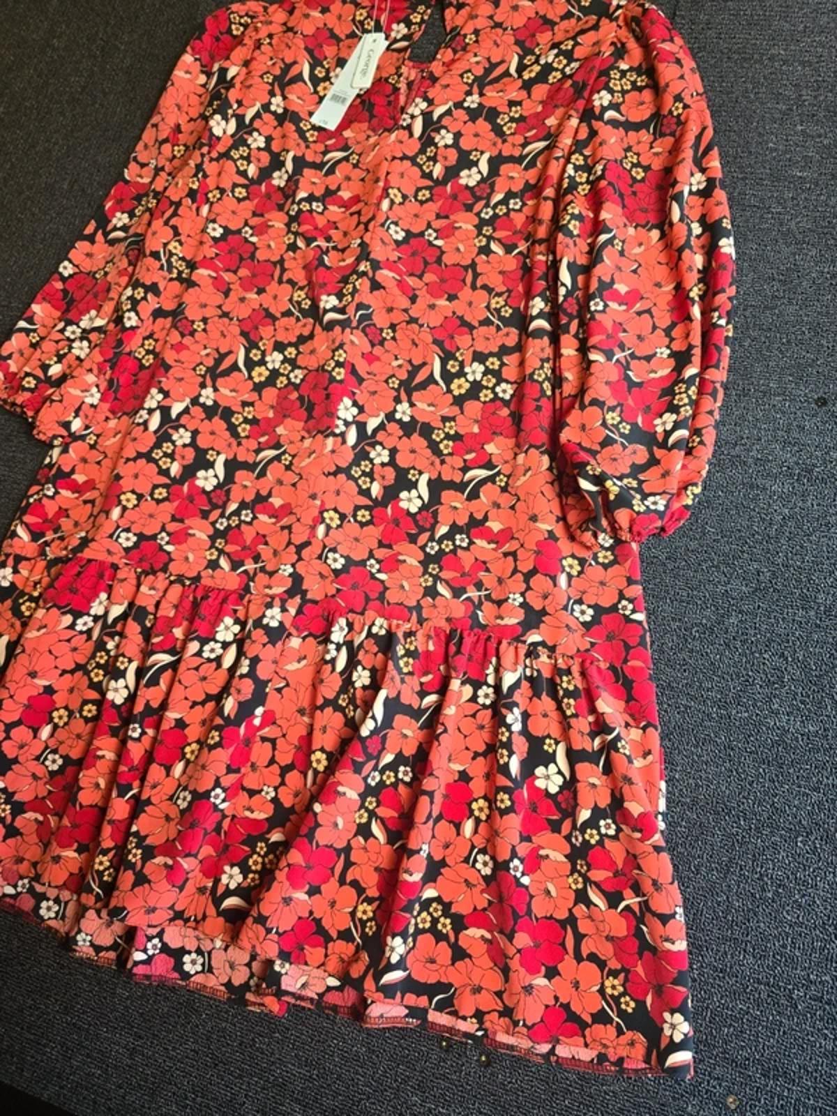 George Floral Midi Dress Red & Black UK Size 12 Floaty Everyday Wear