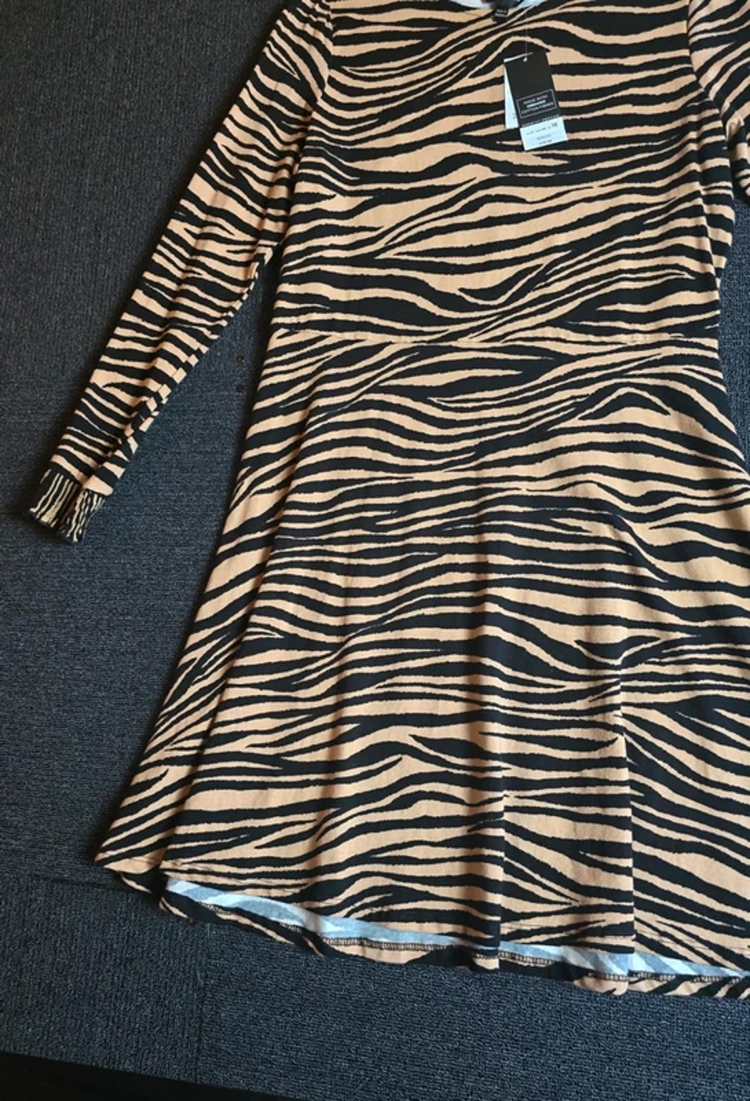 Dorothy Perkins Zebra Print Dress Brown Beige Size 16 Stretch Flared Hem
