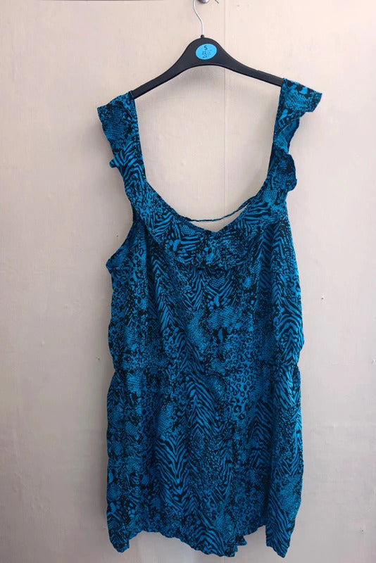 Matalan Blue & Black Animal Print V-Neck Playsuit Size 18
