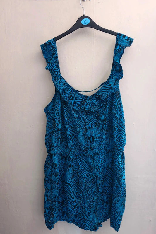 Matalan Blue & Black Animal Print V-Neck Playsuit Size 18