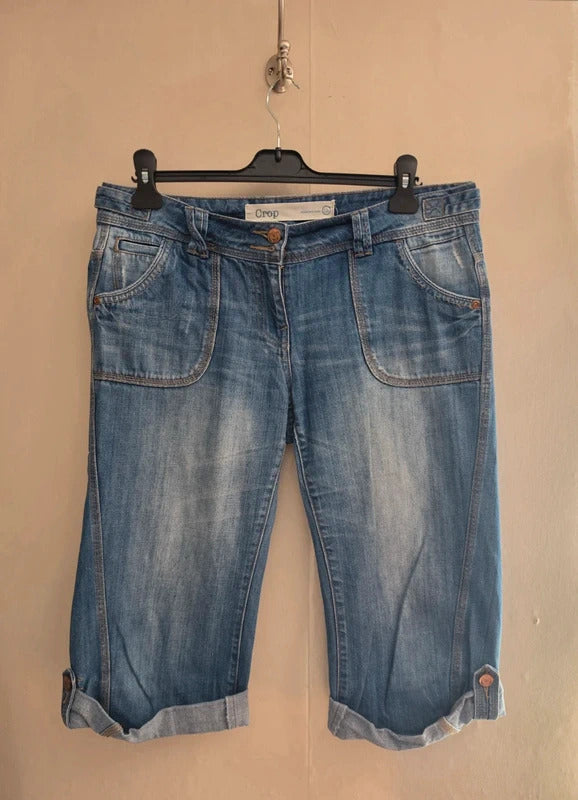 Next Blue Denim Cropped Capri Jeans Size UK 12 Reg