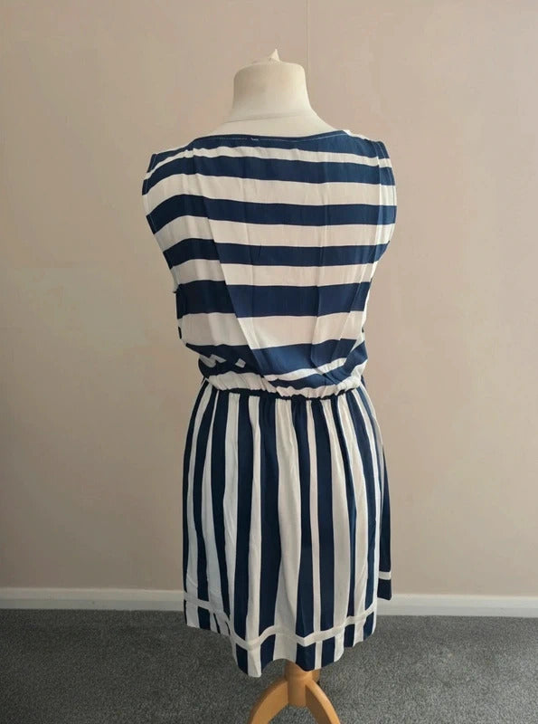 Dorothy Perkins Women's Navy & White Striped Sleeveless Knee-Length Dress Size 12
