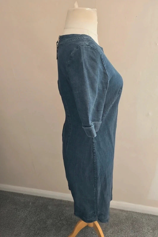 Boden Denim Blue Round Neck A-Line Knee Length Dress Size 12 Regular