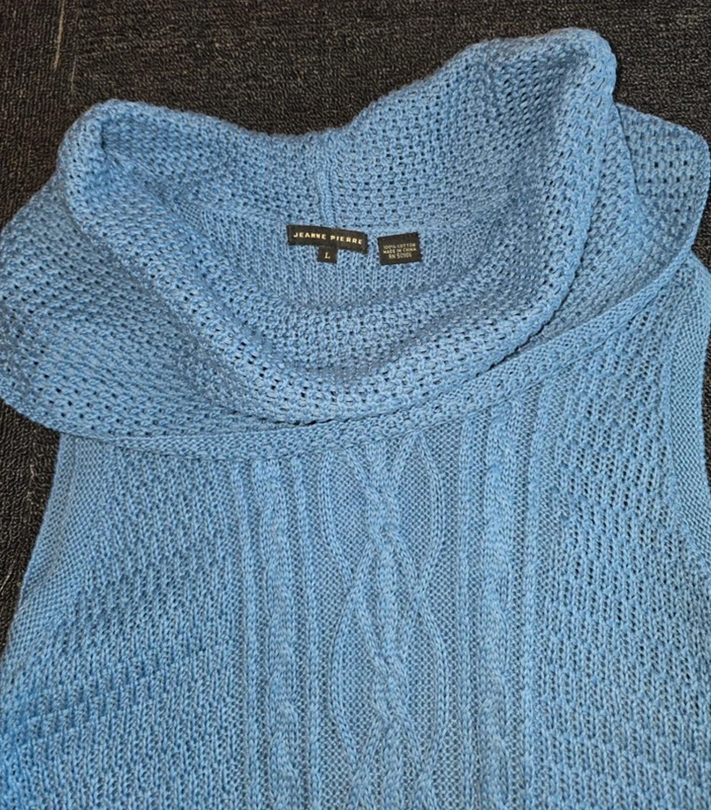 Jeanne Pierre Blue Sleeveless Knit Jumper Longline Roll Neck UK Size 12