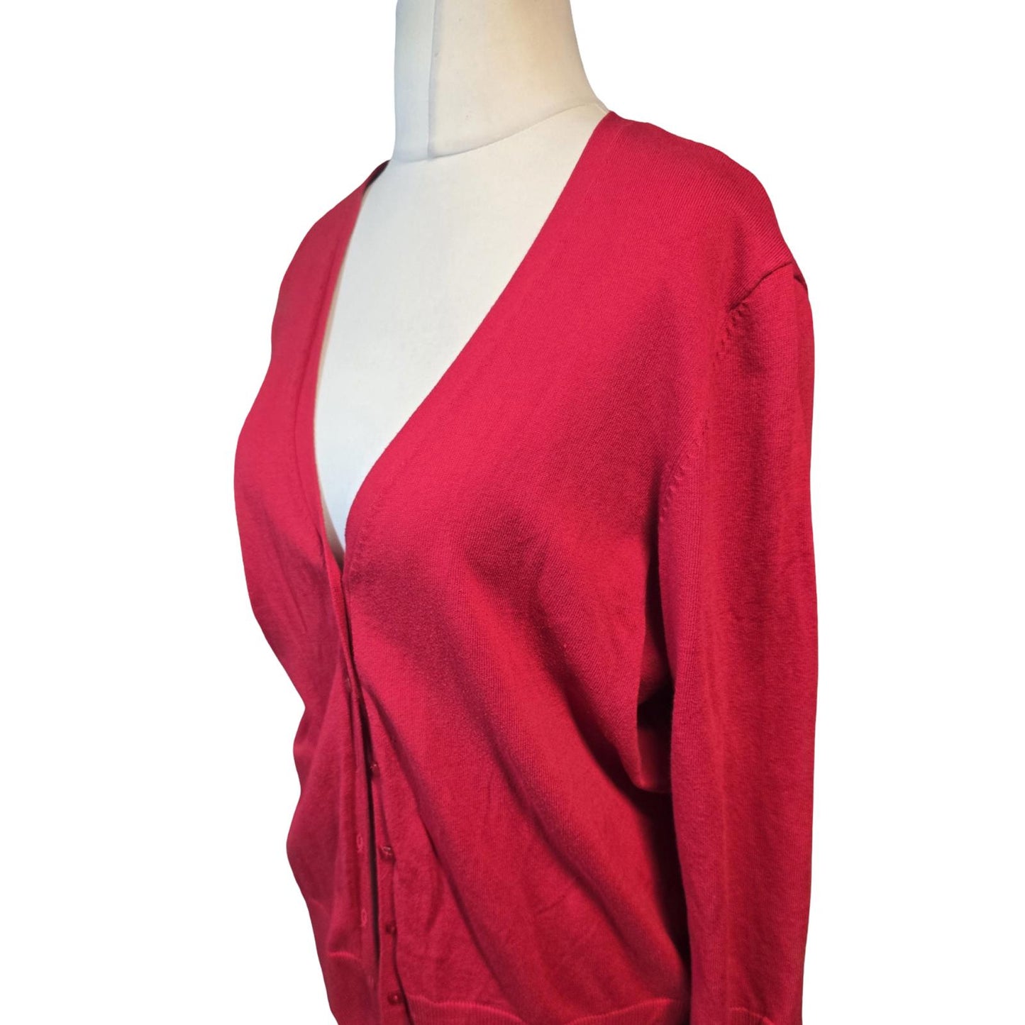 Red Herring Red Button Up Cardigan – Size 18 – Longer Length Knit