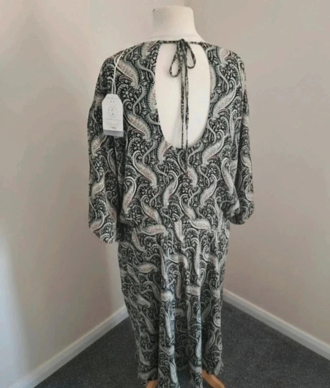 FatFace "Copper & Black" Green Multi Patterned Midi Dress Size 24