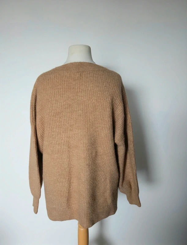 Primark Beige Knitted V Neck Relaxed Fit Jumper Size 10-12