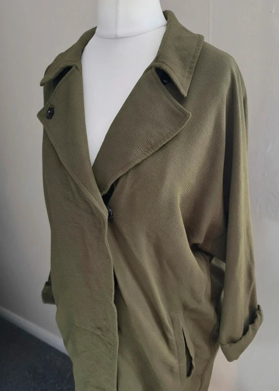 Topshop Khaki Green Oversized Midi Blazer Size 10 Lightweight Relaxed Fit