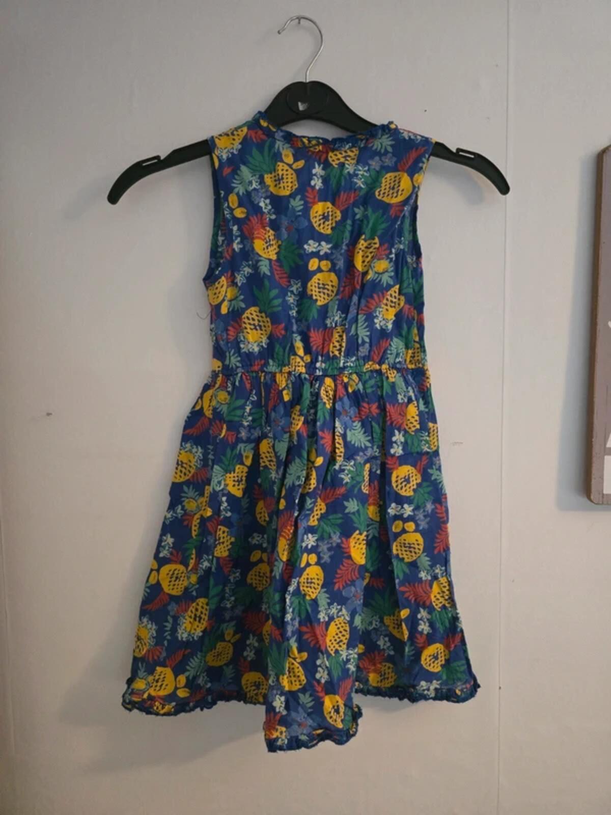 Monsoon Girls Blue Tropical Pineapple Cotton Dress Age 6 Years