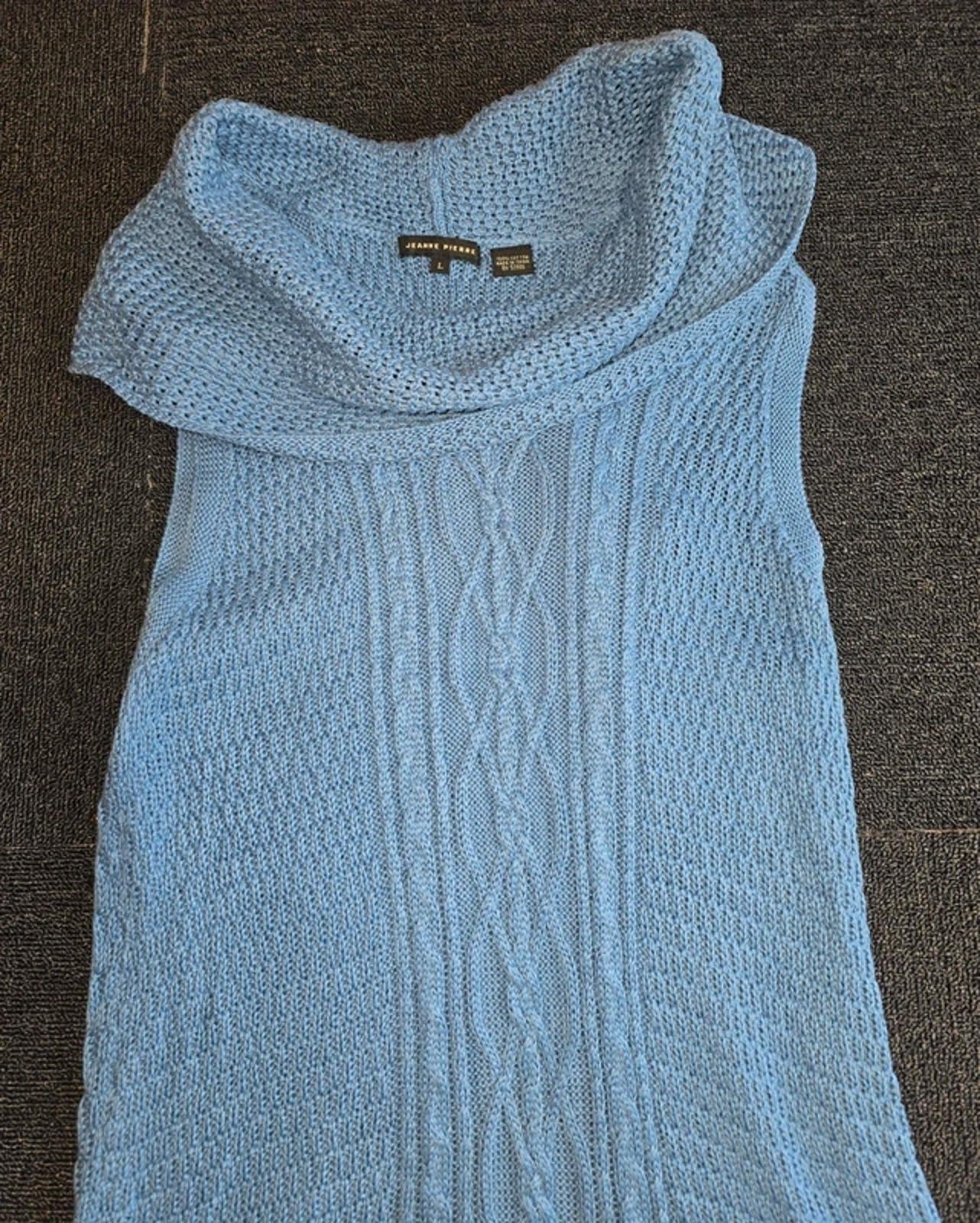 Jeanne Pierre Blue Sleeveless Knit Jumper Longline Roll Neck UK Size 12