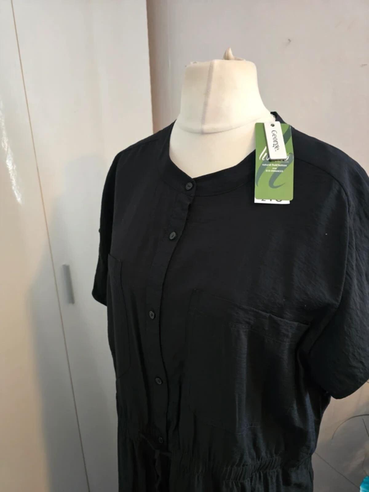 George Black Maxi Shirt Dress Size 22 NWT Short Sleeve Drawstring Waist Pockets
