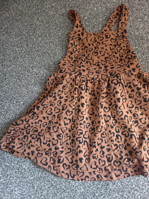 George Girls Brown & Black Heart Print Pinafore Dress – Age 3–4 Years