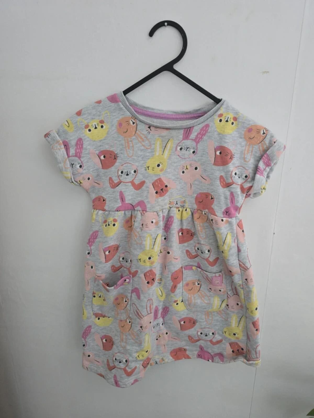 Nutmeg Girls Grey Bunny Design Short Sleeved Dress Age 3-4years