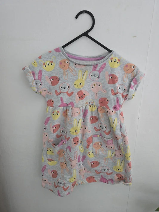 Nutmeg Girls Grey Bunny Design Short Sleeved Dress Age 3-4years