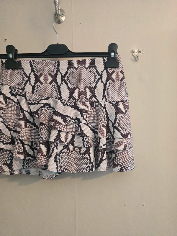 I-X London Brown & White Snakeskin Print Frill Mini Skort Size 8