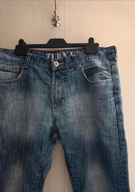 Primark Men's Faded Blue Denim Turn-Up Knee-Length Shorts Waist 36"