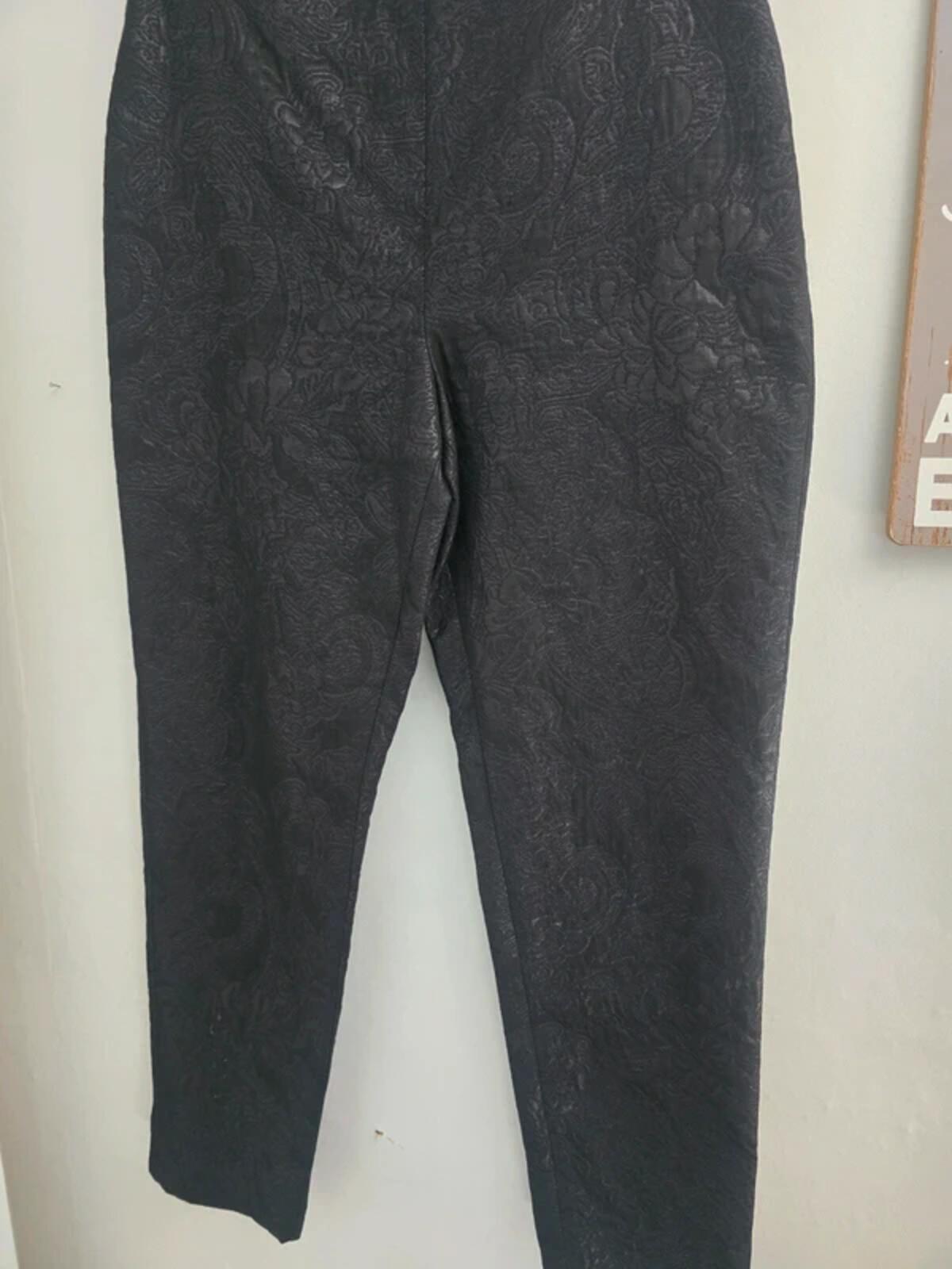 Autograph by Marks & Spencer Black Patterned Slim Trousers - Size 10