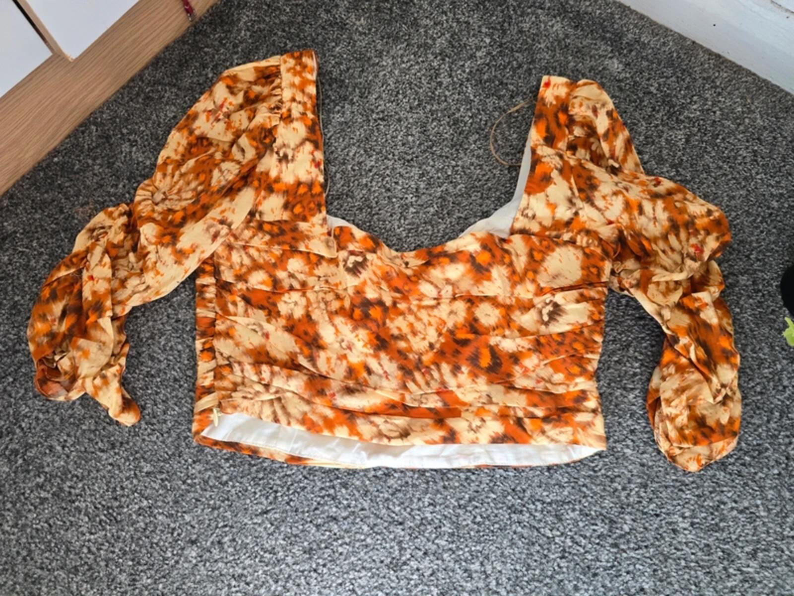 Zara Orange Patterned Ruched Crop Top Size S Fits Size 8-10