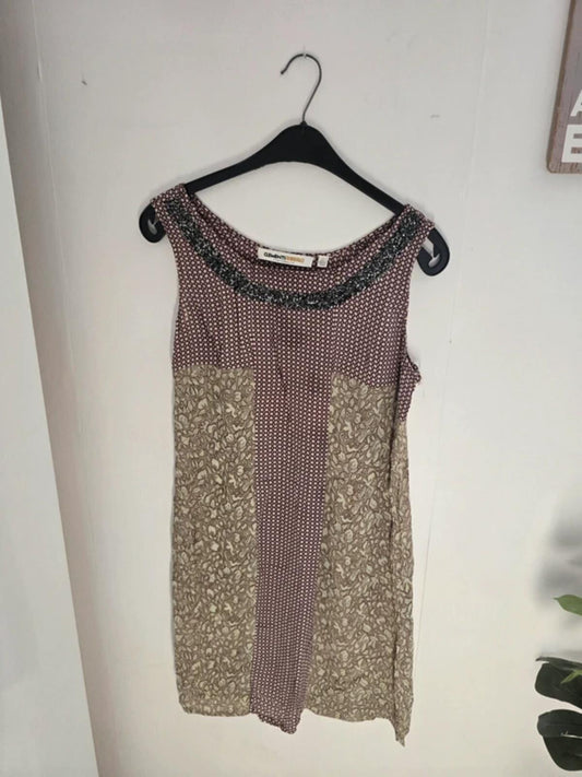 Clements Ribeiro Brown and Green Floral Dress  With Sequins Size 14
