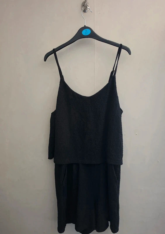 Nutmeg Black Layered Textured Cami Playsuit Size 12