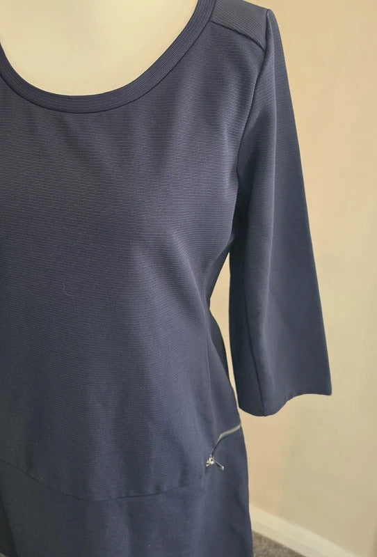 Next Women's Navy Blue Ribbed Zip-Pocket Knee-Length Dress Size 12