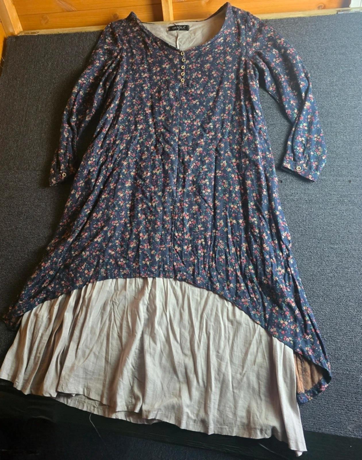 Gracila Maxi Dress Navy Floral Size M Oversized Casual Boho Layered