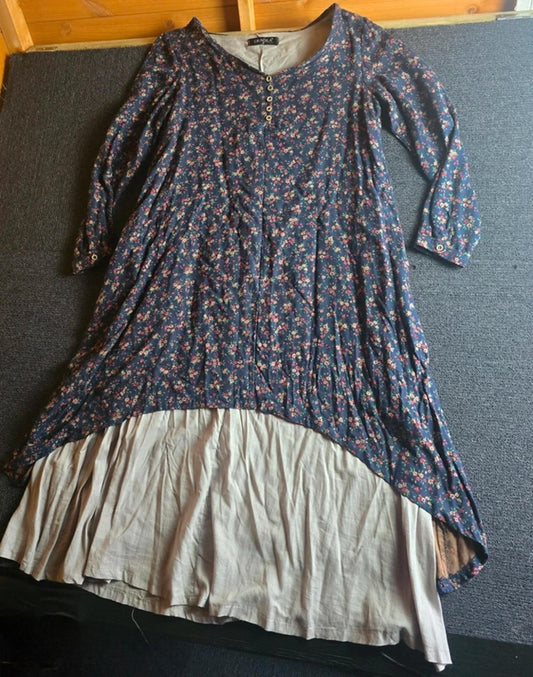 Gracila Maxi Dress Navy Floral Size M Oversized Casual Boho Layered