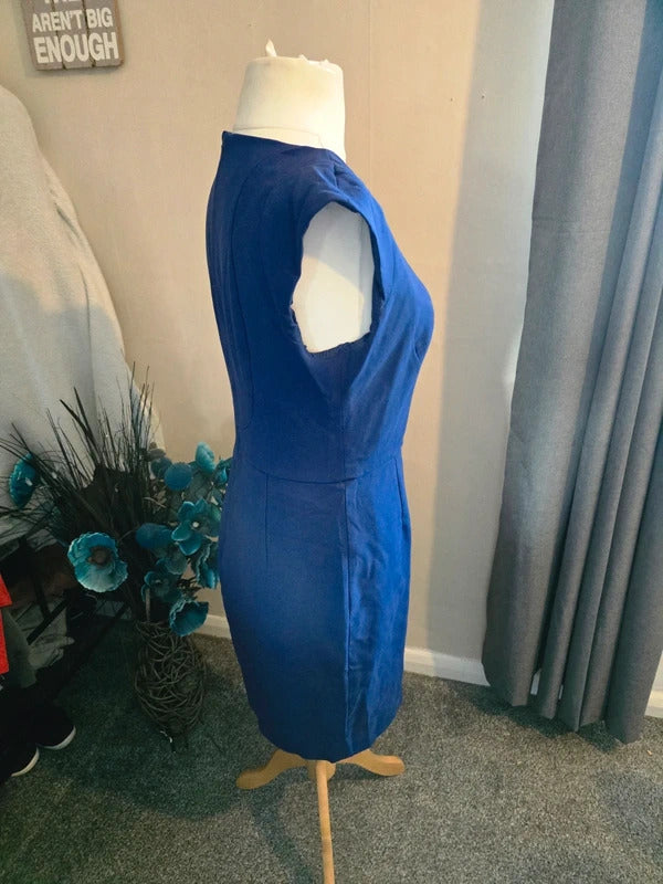 French Connection Blue Short Sleeved A-Line Knee Length Dress Size 14