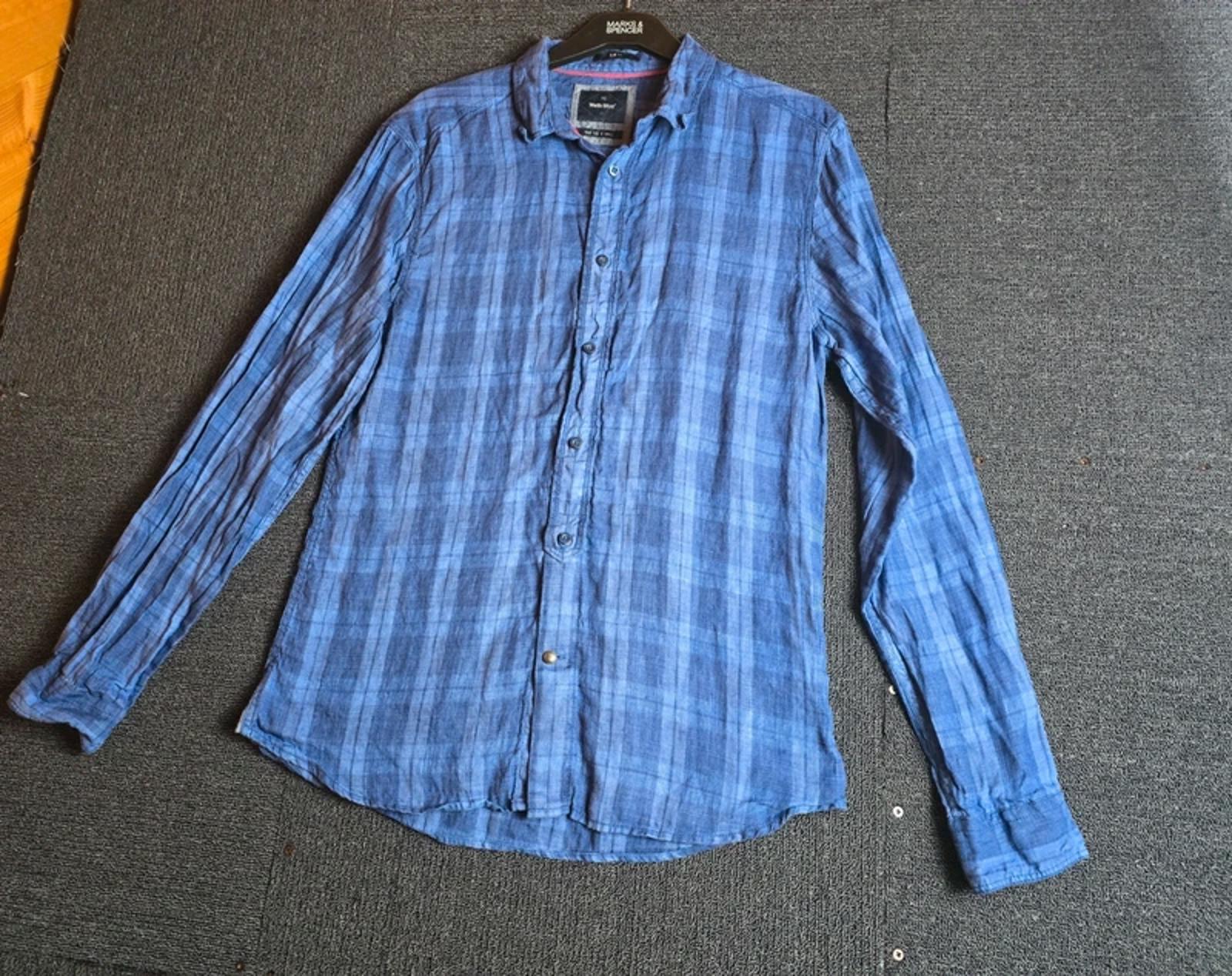 White Stuff Blue Check Linen Shirt Mens Small Slim Fit Button Up