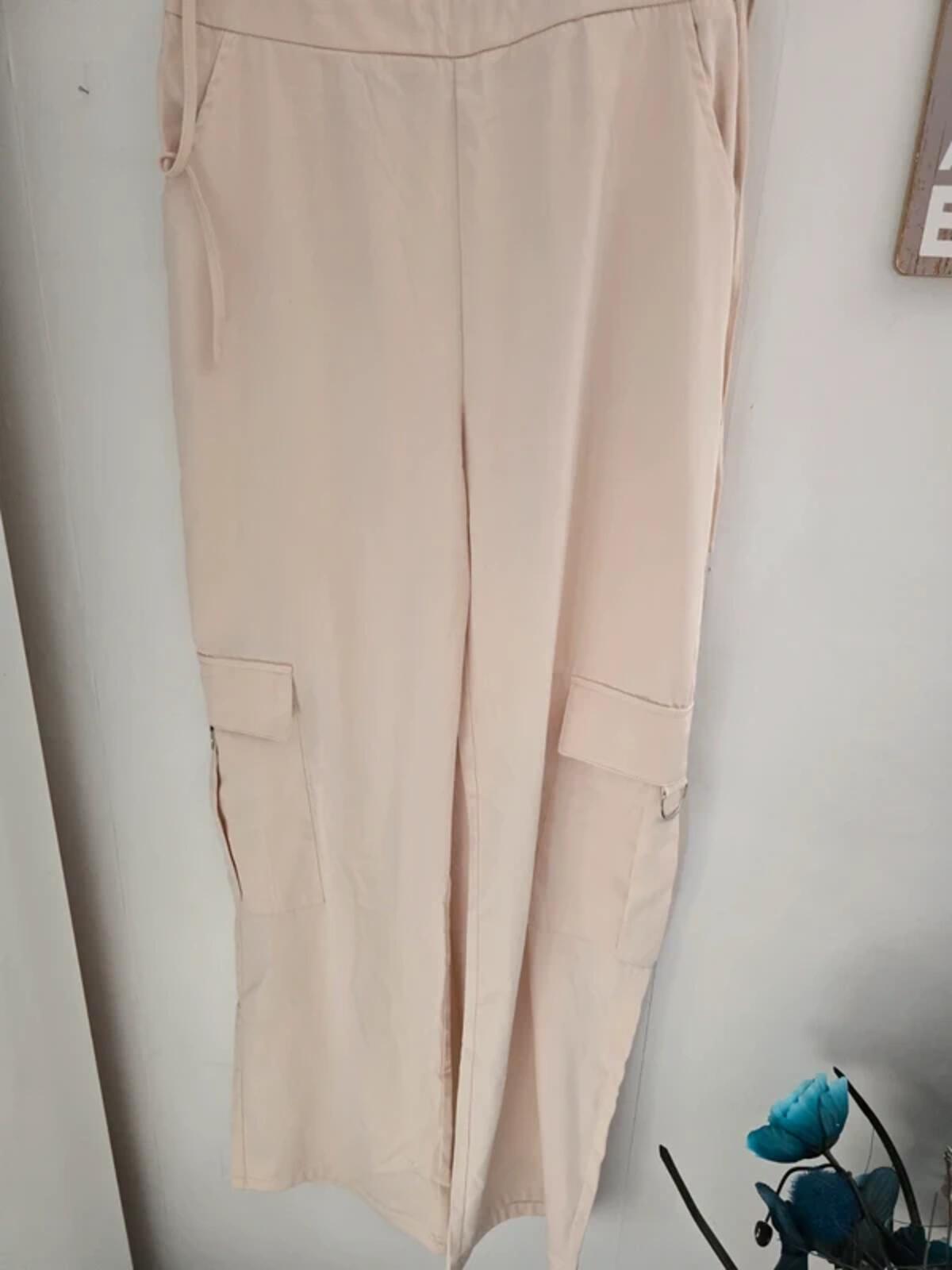 PrettyLittleThing Cream Bandeau Corset Cargo Jumpsuit Size 12