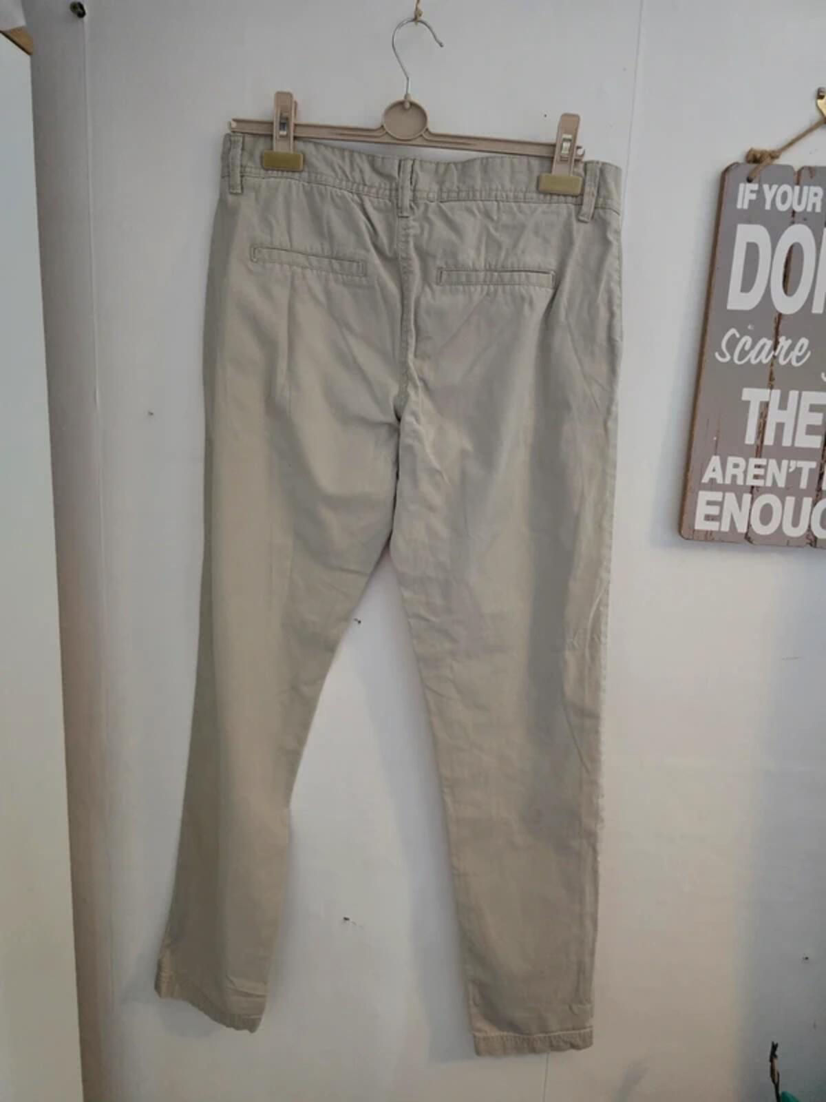 Next Ladies Beige Cotton Slim Leg Chino Trousers Size 10 Long