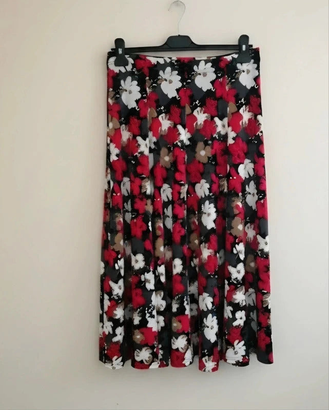 Matalan Red Black & White Floral Patterned Midi Dress Size 12