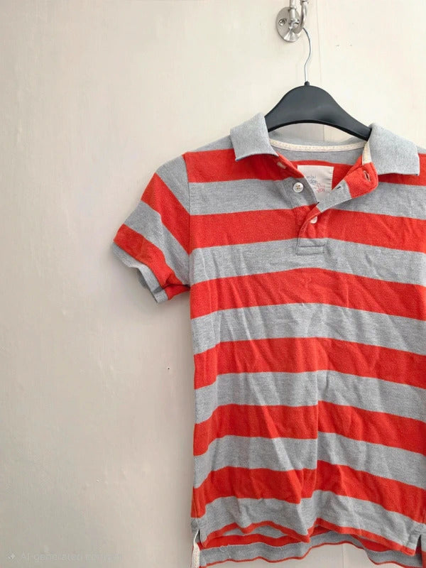 Mini Boden Boys Orange & Grey Marl Striped Cotton Piqué Polo Shirt Age 6-7 Years