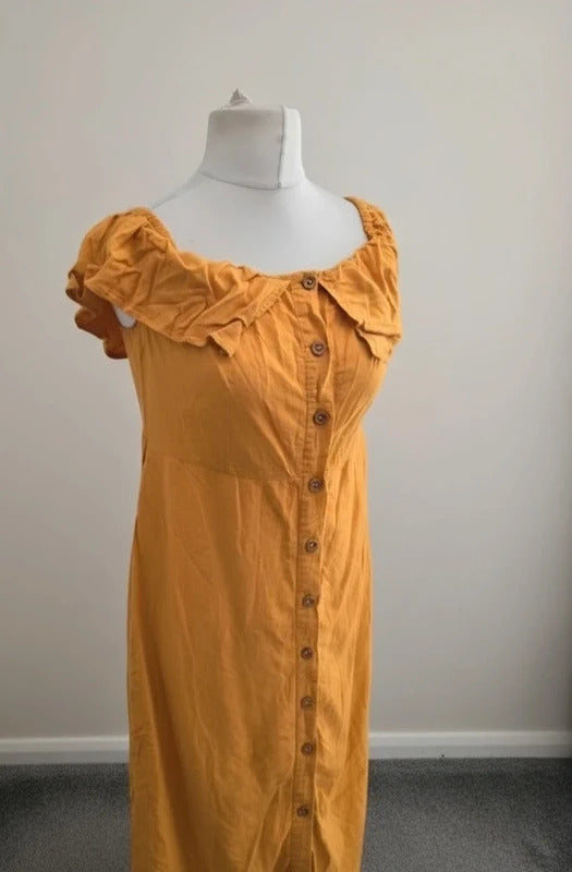 F&F Mustard Yellow Midi Dress Off Shoulder Size 12