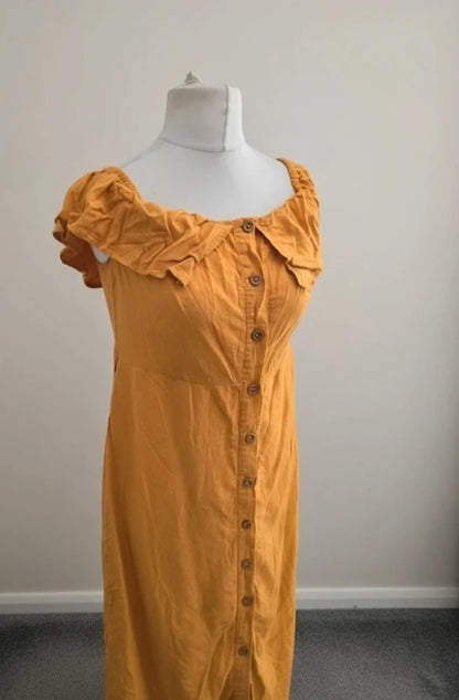 F&F Mustard Yellow Midi Dress Off Shoulder Size 12