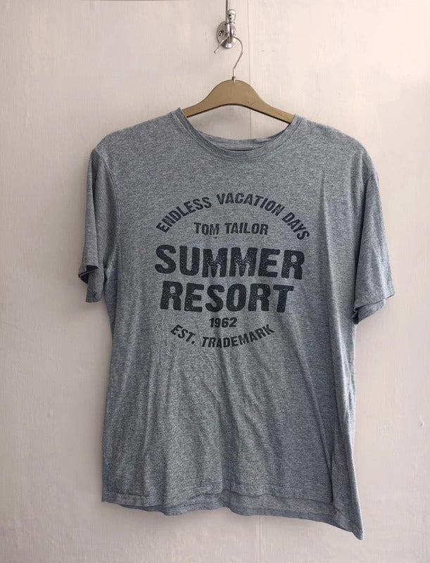 Tom Tailor Men's Grey Graphic Short-Sleeved T-Shirt Size L