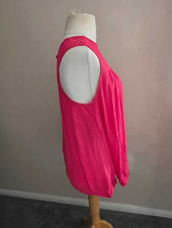 George Pink Crochet Detail Sleeveless Longer Length Vest Top Size 12