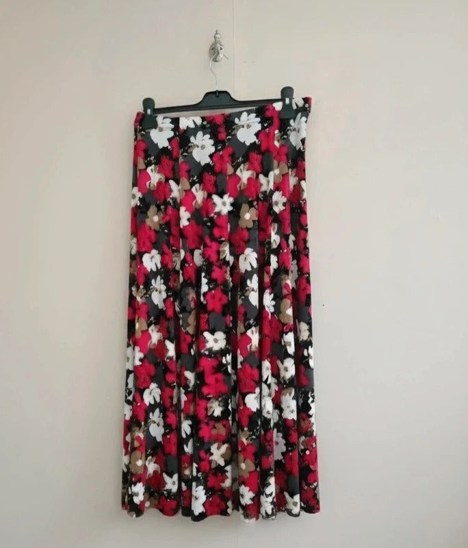 Matalan Red Black & White Floral Patterned Midi Dress Size 12