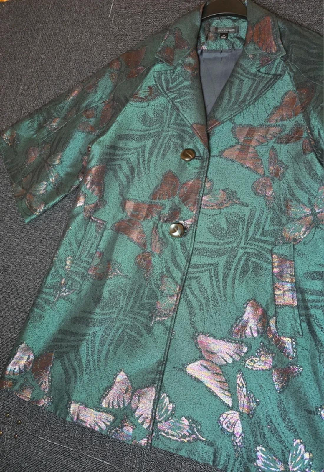 Nick Verreos green metallic multicoloured swing jacket Butterfly design XS 10-12