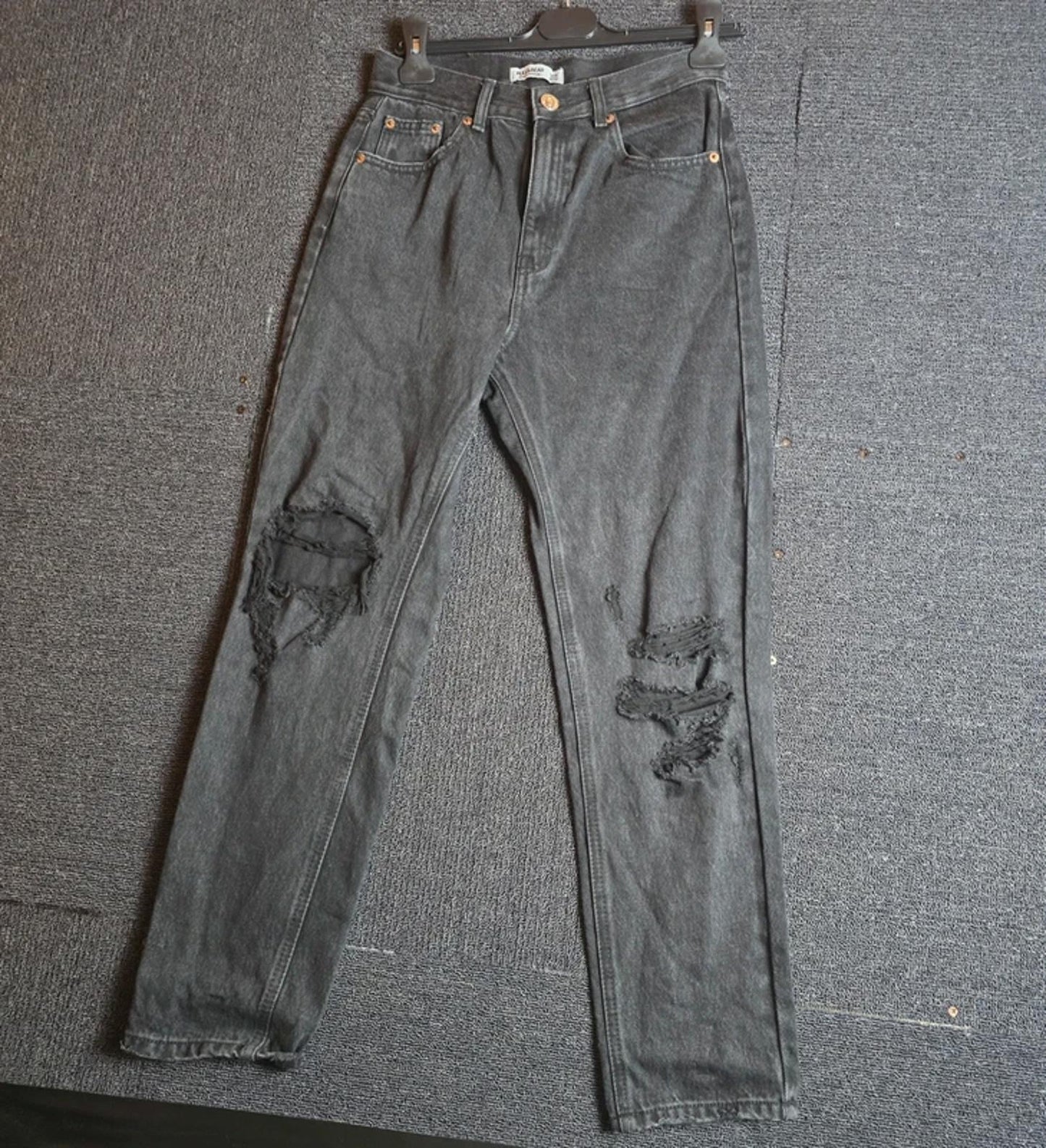 Pull & Bear Black Ripped High Waisted Jeans Size 8 Slim Leg