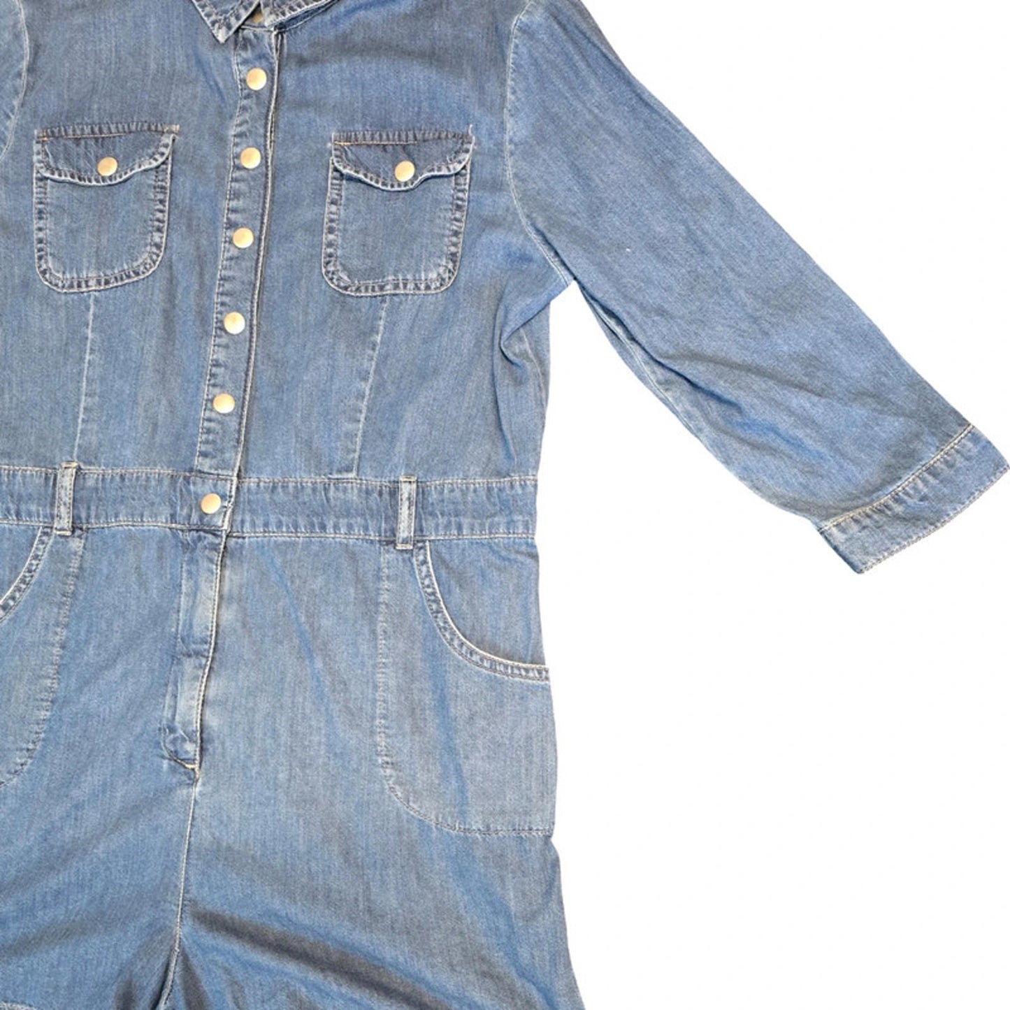 Miss Selfridge Denim Playsuit Blue Size 14 Petite Long Sleeve